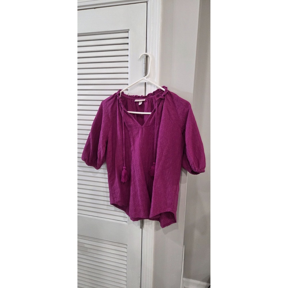 Knox Rose Womens Purple Boho Ruffle V-Neck Tassel Blouse Size XS
